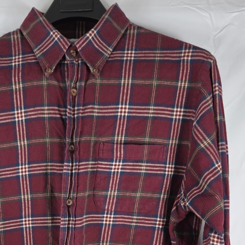 Brooks Brothers Regent Plaid Button Down Shirt Mens XL Burgundy Cotton Flannel